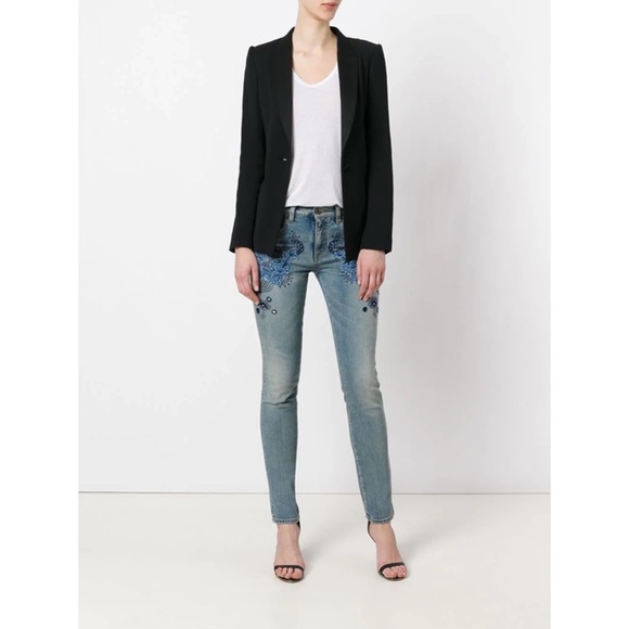 Roberto Cavalli Embroidered Vintage Effect Jeans In Blue, size IT 40. - Picture 4 of 13